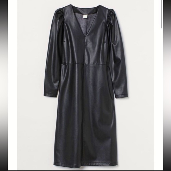 H&M black vegan leather midi dress - Picture 1 of 9